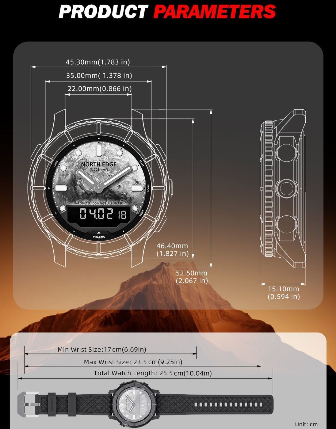 Тактичний годинник North Edge Tharsis з компасом