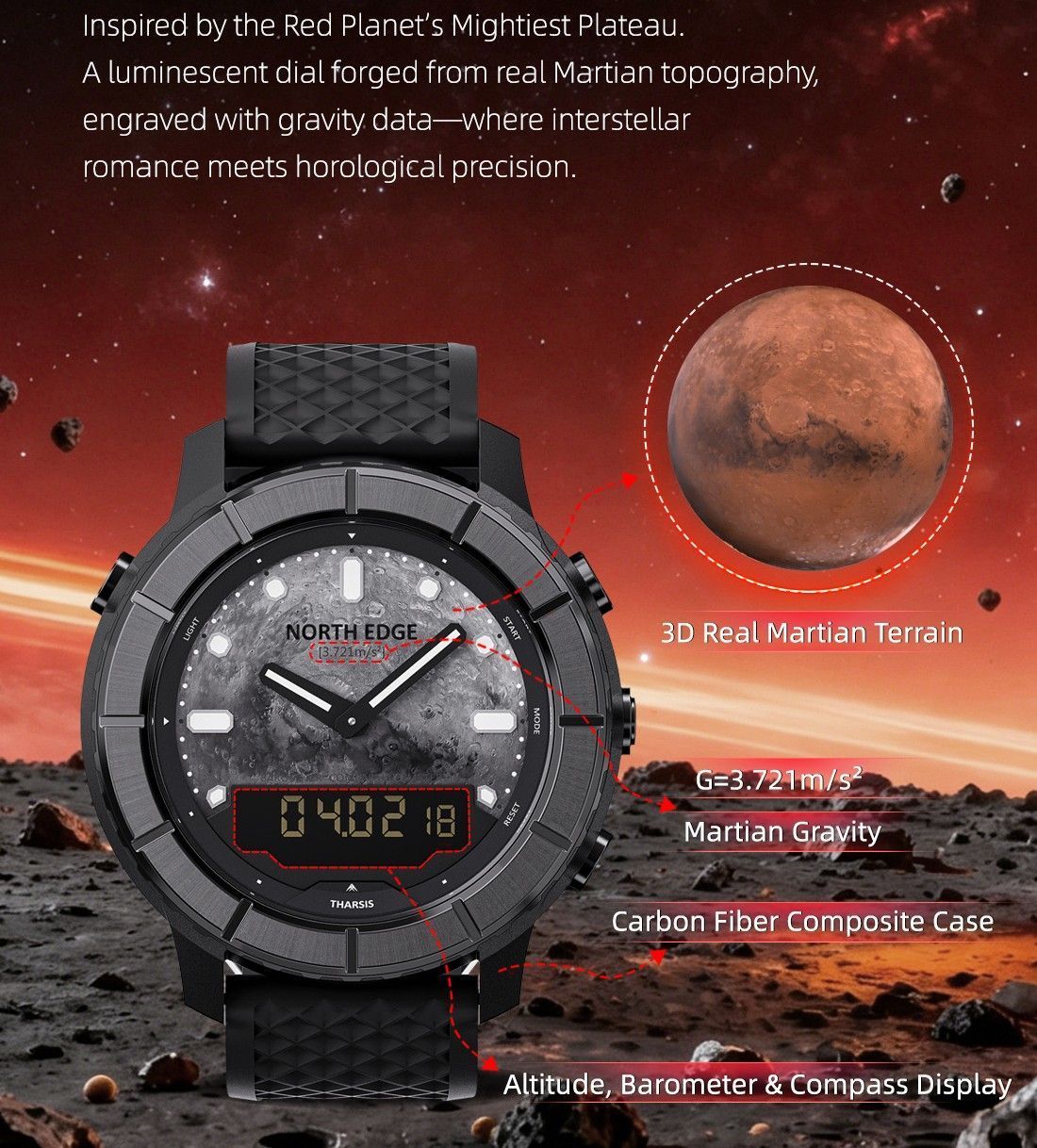 Тактичний годинник North Edge Tharsis з компасом