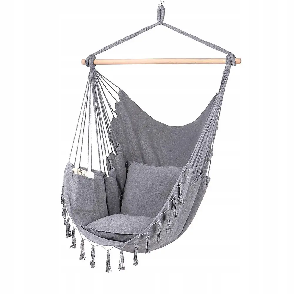 Підвісне крісло-гамак 130&times;100 см із подушками світло-сіре (стиль BOHO)