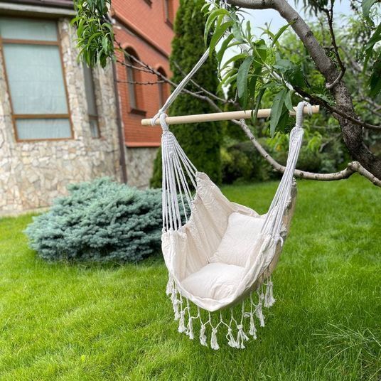 Підвісне крісло-гамак 130&times;100 см із подушками світло-сіре (стиль BOHO)
