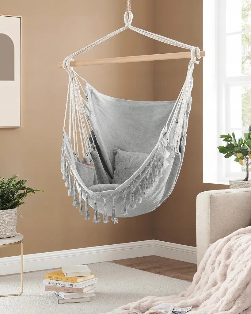 Підвісне крісло-гамак 130&times;100 см із подушками світло-сіре (стиль BOHO)