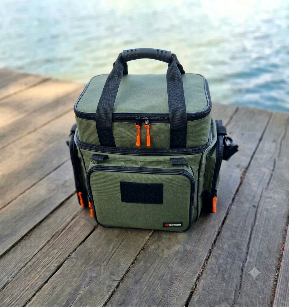 Сумка рибальська Garmata Compact 55л (зі знімною сумкою для котушок) &mdash; універсальна сумка для риболовлі на 7 кишень