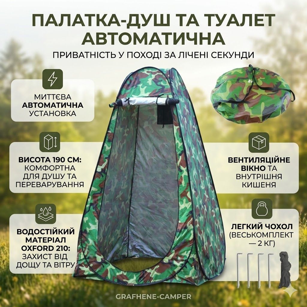 Автоматичний намет-душ 190х120х120 см для військових та кемпінгу, мобільна кабінка