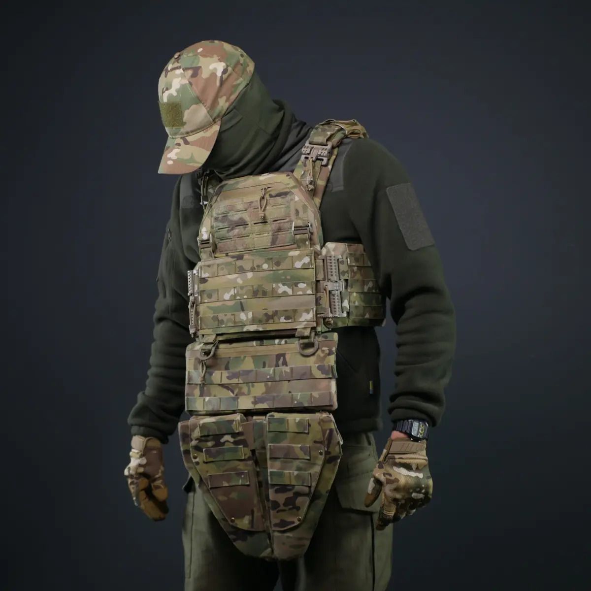 Захист паху (напашник) потрійний Kiborg з балістичним пакетом Militex Multicam (1 клас захисту)