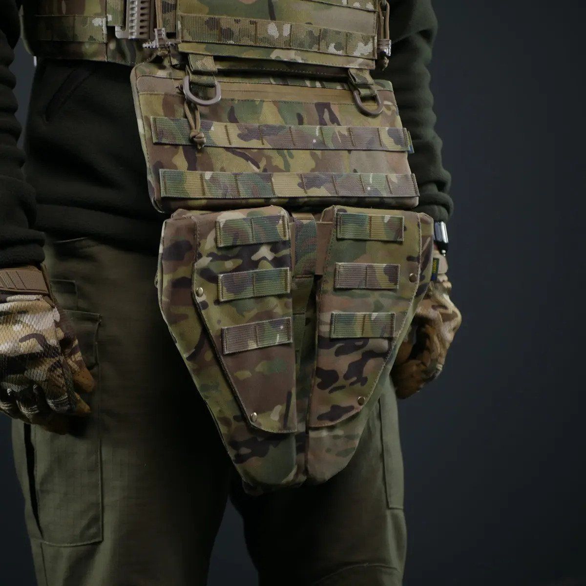 Захист паху (напашник) потрійний Kiborg з балістичним пакетом Militex Multicam (1 клас захисту)