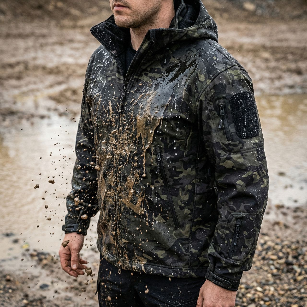 Куртка тактична ESDY Softshell Shark Skin. Чорний мультикам