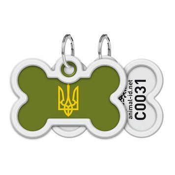 Адресник для собак и кошек металлический WAUDOG Smart ID с QR паспортом, рисунок "Трезубец олива", кость, Д 40 мм, Ш 28 мм