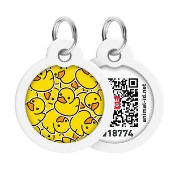Адресник для собак и кошек металлический WAUDOG Smart ID с QR паспортом, рисунок "Утки", круг, Д 30 мм