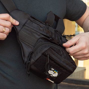 Сумка тактическая нагрудная Garmata Forpost Black. Поясная сумка бананка.