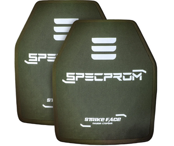 Комплект керамічних бронеплит SPECPROM 5-го класу. Вага 3.38 кг. Розмір 27.5 на 33 см. Олива. 2 шт.