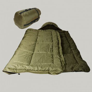 Теплий зимовий спальний мішок ковдра з капюшоном тактичний -25 C&deg; на флісі. Водонепроникний, колір оліва.