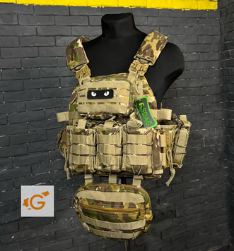 Плитоноска ASDAG &laquo;Мультикам&raquo; + 7 подсумков и напашник &mdash; для бойцов ВСУ &mdash; Cordura 1000D, 4 точки сброса, 1.5 кг