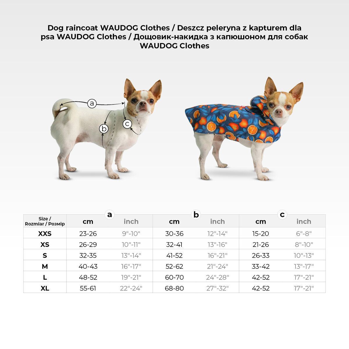 Дождевик-накидка с капюшоном для собак WAUDOG Clothes, рисунок "Авокадо на розовом", А 23-26 см, B 30-36 см, С 15-20 см