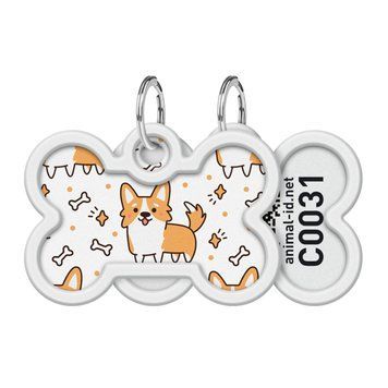 Адресник для собак и кошек металлический WAUDOG Smart ID с QR паспортом, рисунок "Корги", кость, Д 40 мм, Ш 28 мм