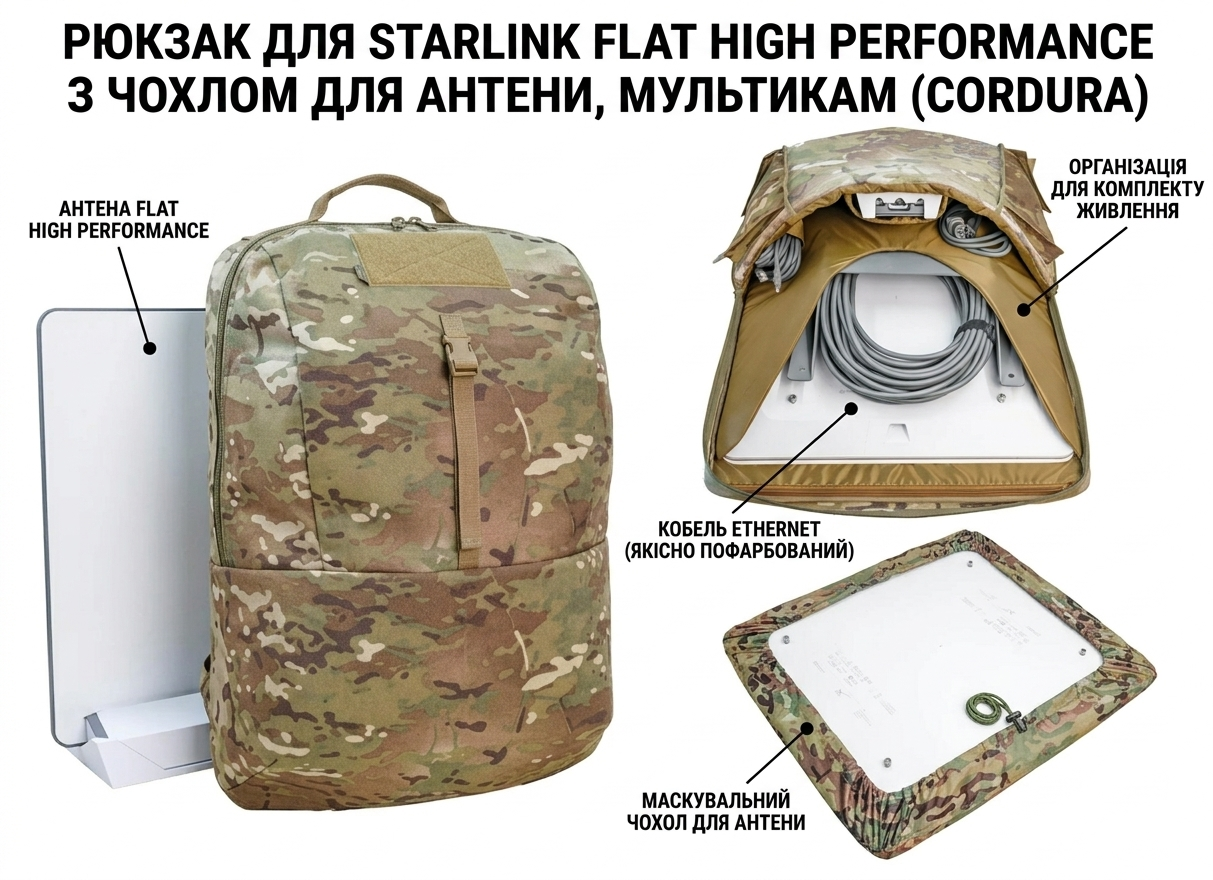 Рюкзак для Starlink Flat High Performance Мультикам Cordura 1000D з чохлом для антени