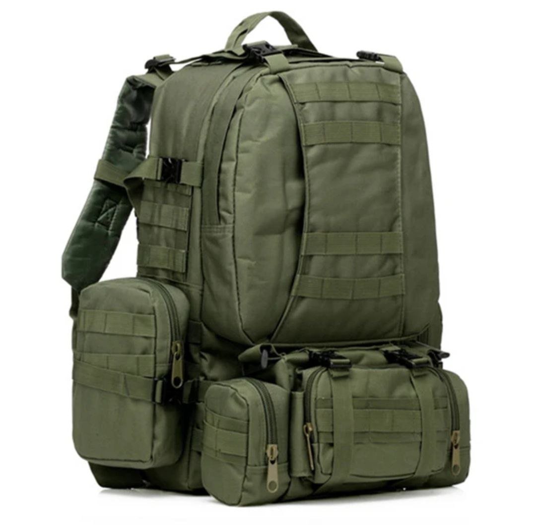 Тактичний армійський рюкзак 60 літрів з підсумками 4 в 1. Колір Оліва.