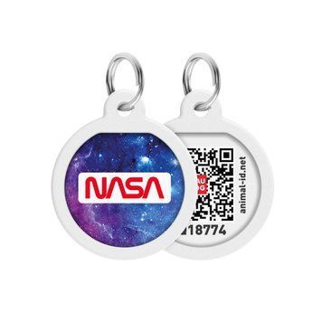 Адресник для собак и кошек металлический WAUDOG Smart ID с QR паспортом, рисунок "NASA21", круг, Д 25 мм