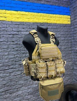 Плитоноска тактическая SWORD Limited Edition, быстрый сброс 4 точки + 7 подсумков. Койот.