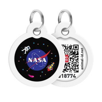Адресник для собак и кошек металлический WAUDOG Smart ID с QR паспортом, рисунок "NASA", круг, Д 30 мм