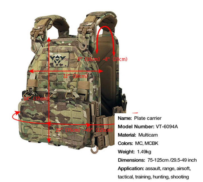 Плитоноска Якеда Yakeda VT-6094A Мультикам быстрый сброс 4 точки. Ткань Cordura 1000D