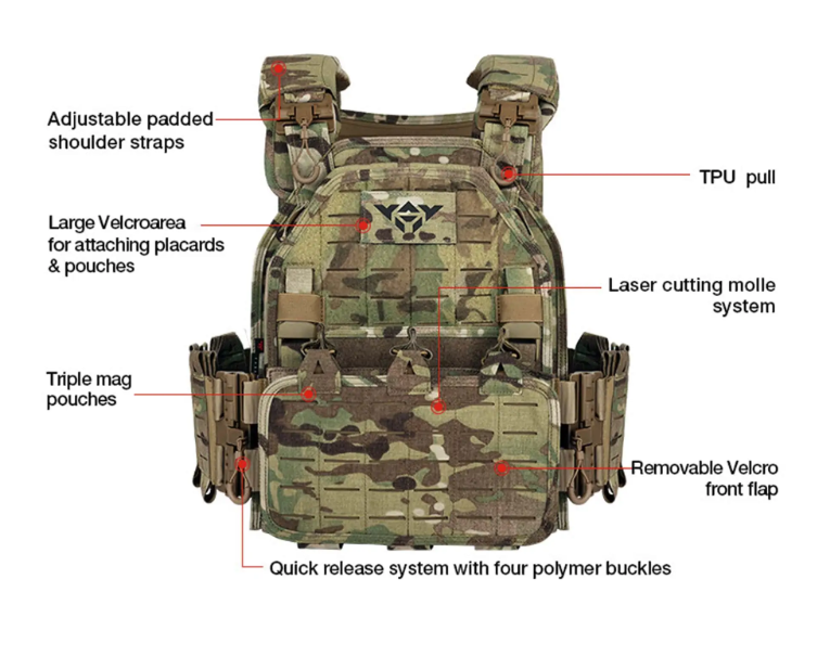 Плитоноска Якеда Yakeda VT-6094A Мультикам быстрый сброс 4 точки. Ткань Cordura 1000D